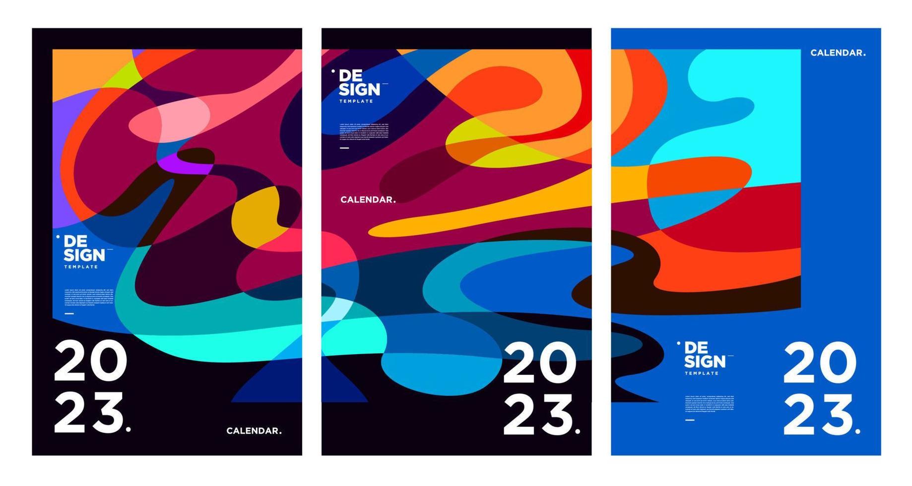 ny år 2023 kalender design mall med geometrisk färgrik abstrakt. vektor kalender design.