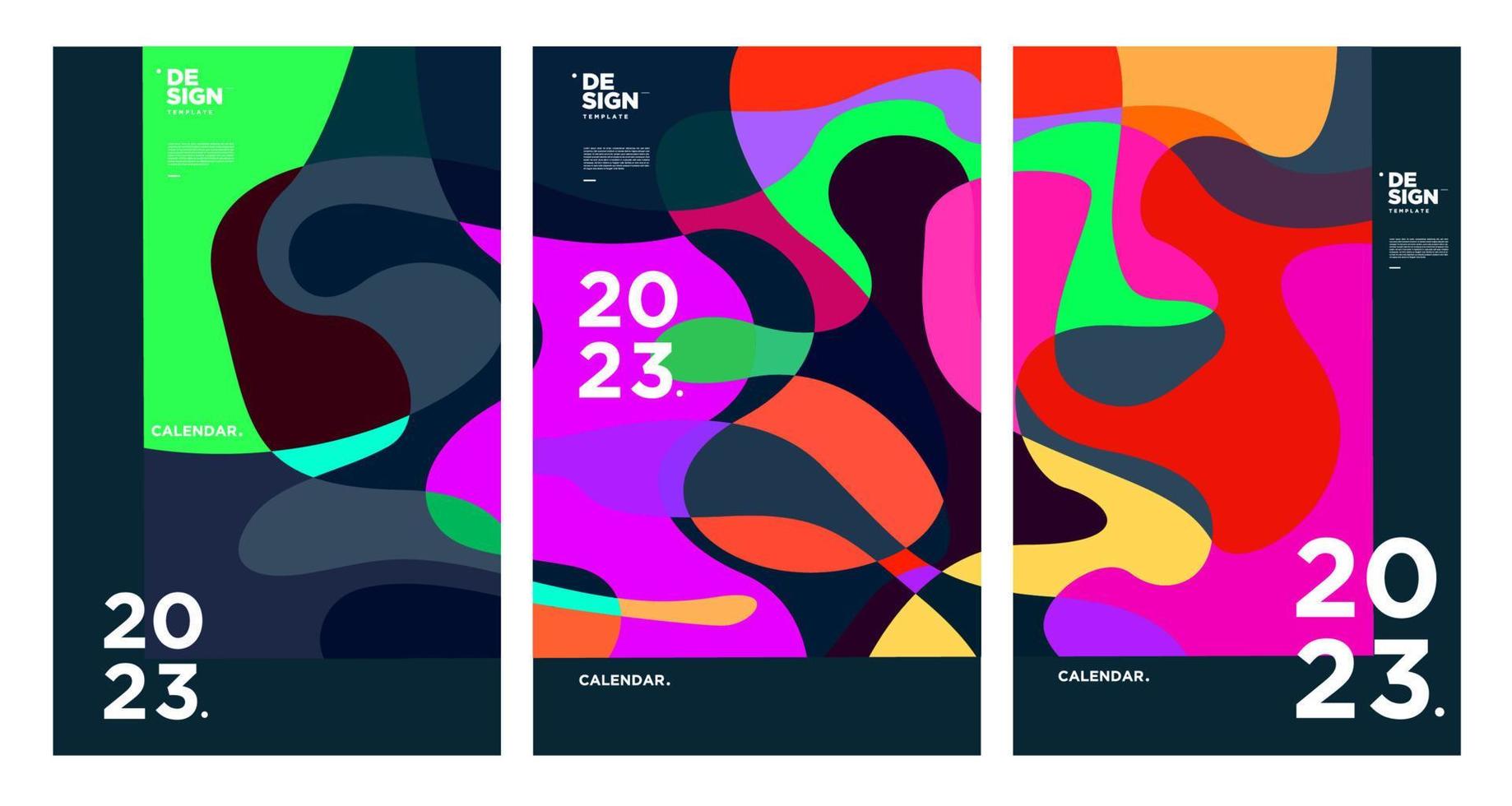 ny år 2023 kalender design mall med geometrisk färgrik abstrakt. vektor kalender design.