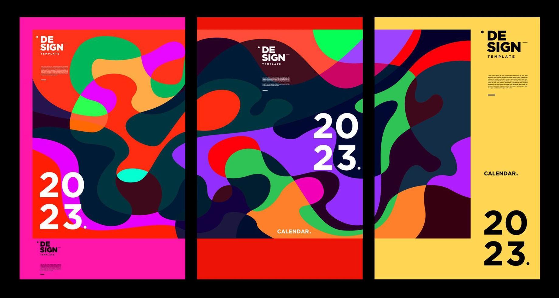 ny år 2023 kalender design mall med geometrisk färgrik abstrakt. vektor kalender design.