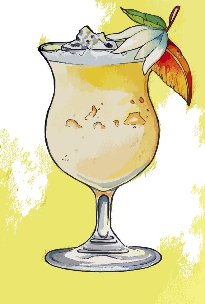 bunte vektorillustration des pina colada-cocktails im aquarellstil vektor