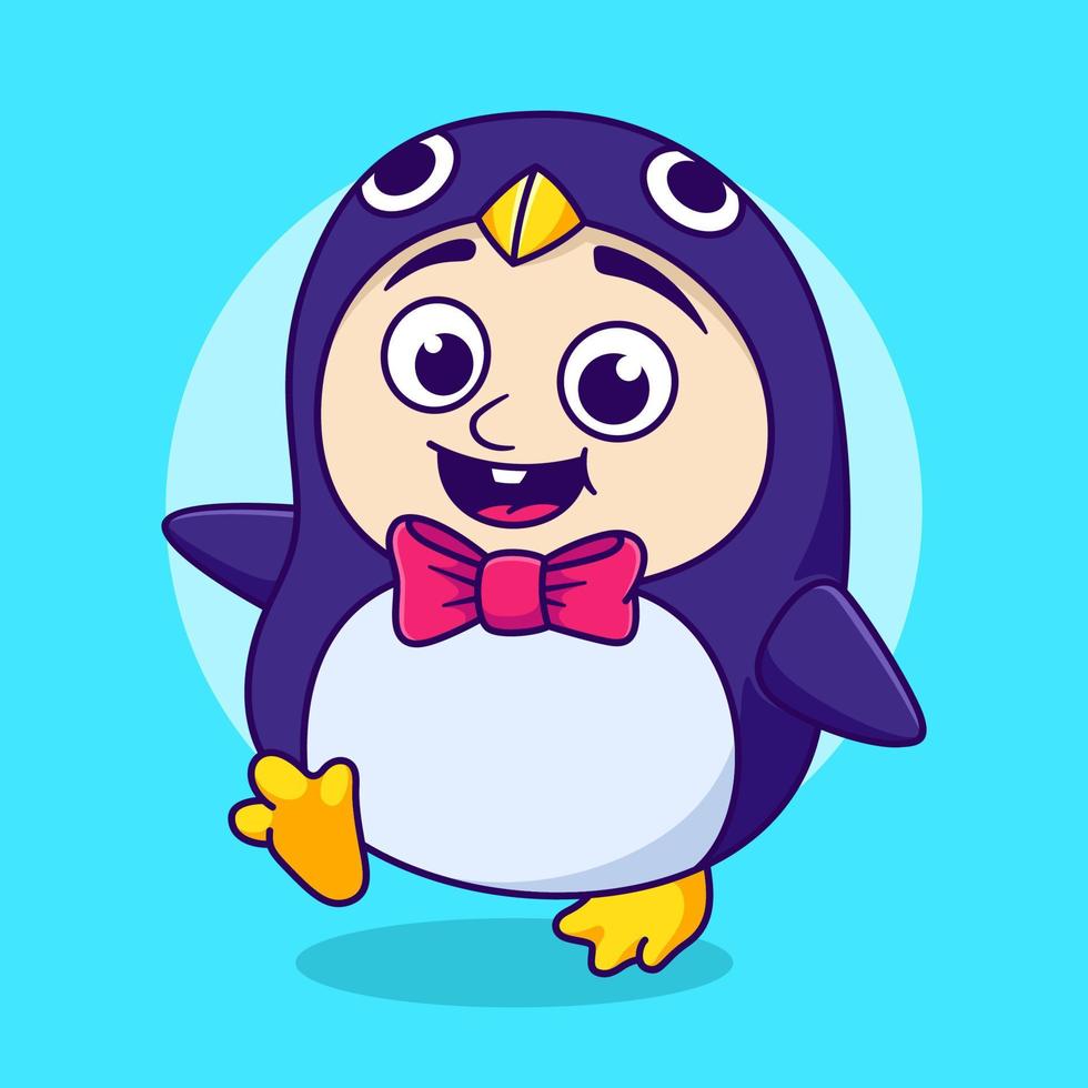 söt pojke bär pingvin kostym vektor