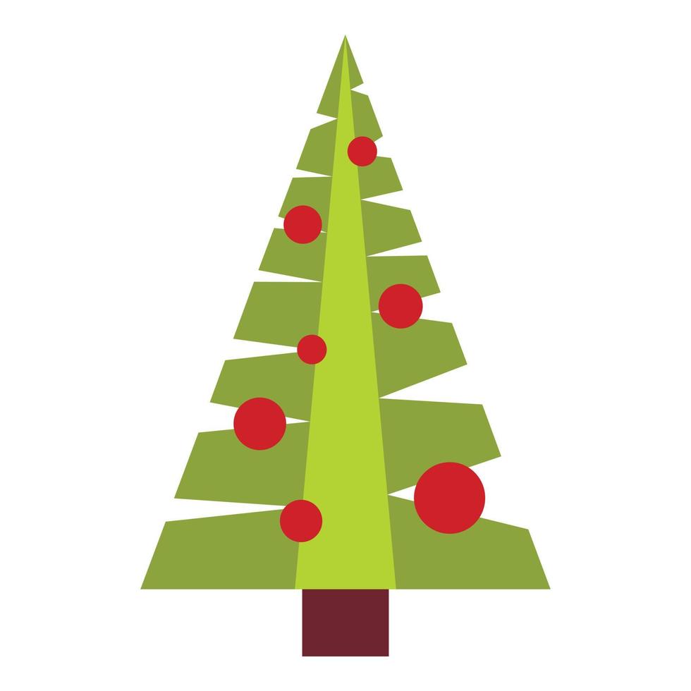 jul träd med leksaker ikon, platt stil vektor