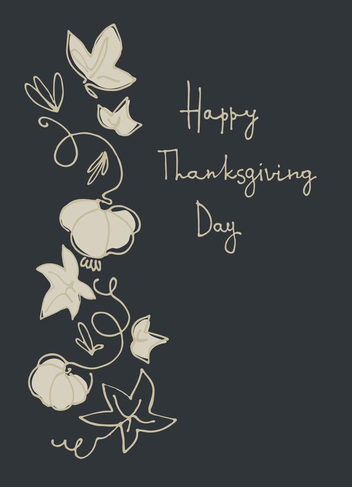 Karte Happy Thanksgiving Day gemütliches Urlaubsdesign. handbeschrifteter grußsatz mit landhaus, kürbissen, herbstblättern vektor