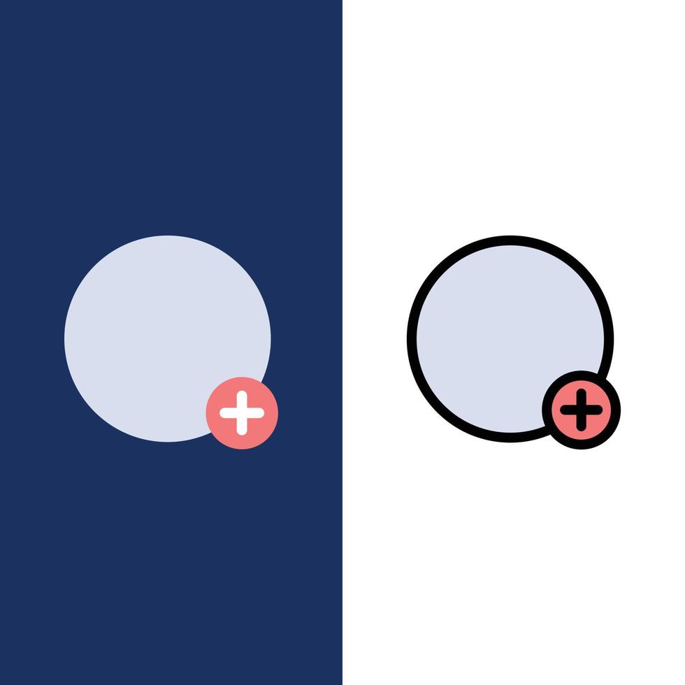grundlegende pluszeichen ui symbole flach und linie gefüllt icon set vektor blauen hintergrund