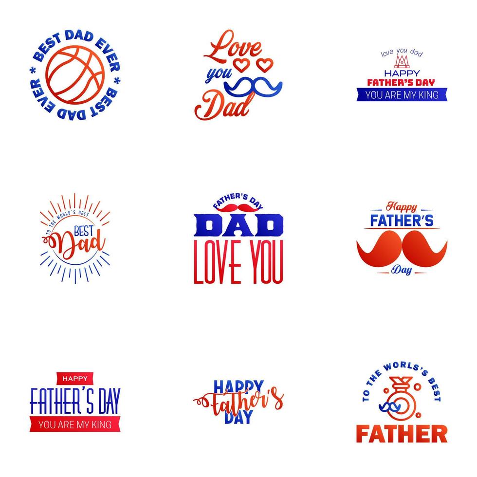 Happy Fathers Day Kalligrafie-Grußkarte 9 blaue und rote Typografie-Sammlung Vektor-Illustration editierbare Vektor-Design-Elemente vektor