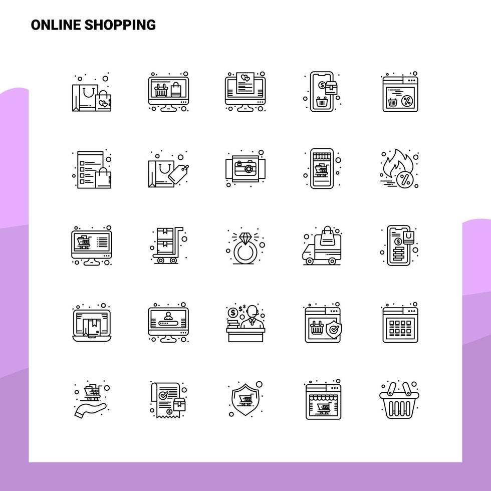 Set von Online-Shopping-Liniensymbolen Set 25 Symbole Vektor-Minimalismus-Stildesign Schwarze Symbole setzen lineares Piktogrammpaket vektor