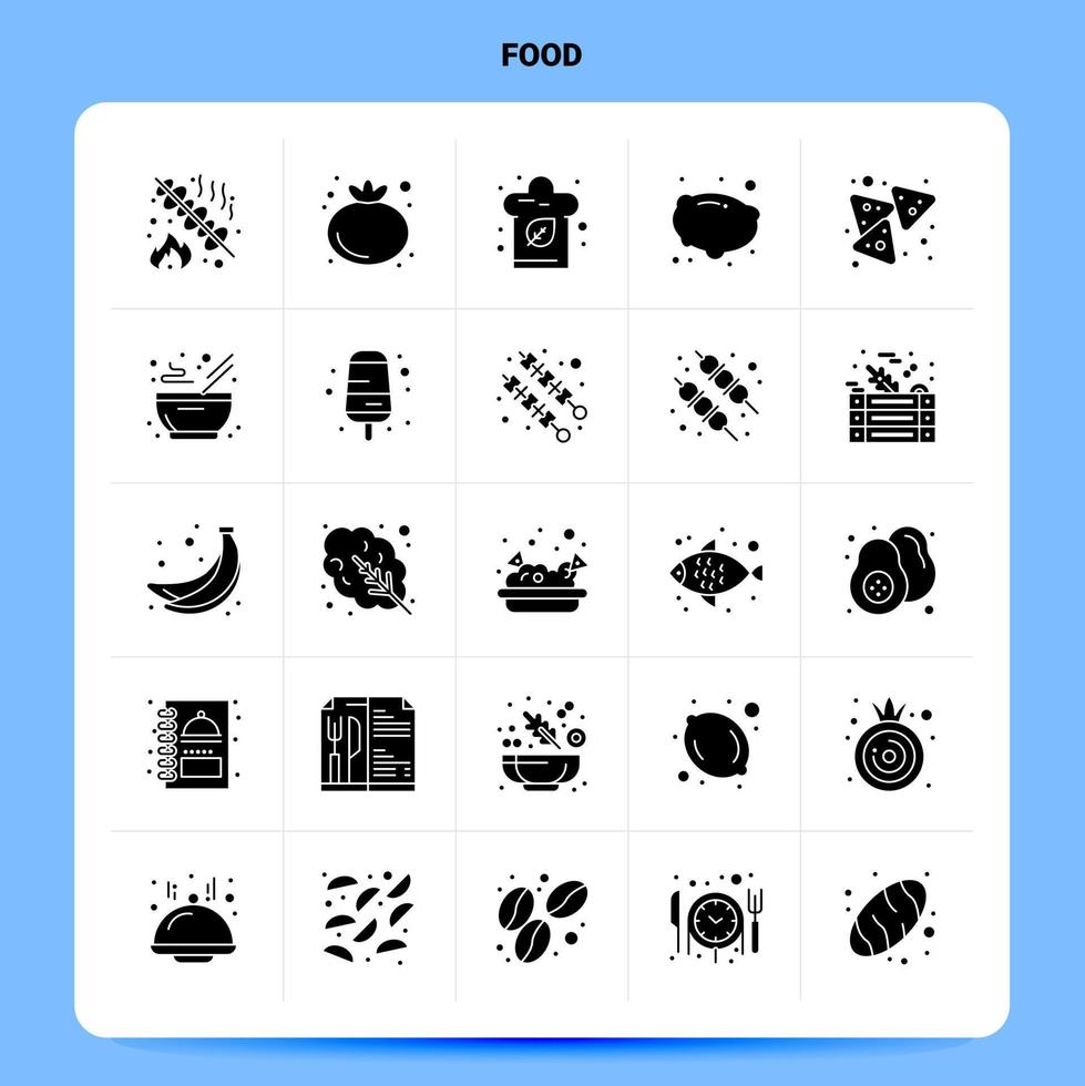 solide 25 Food Icon Set Vektor Glyphe Stil Design schwarze Icons Set Web und mobile Geschäftsideen Design Vektor Illustration
