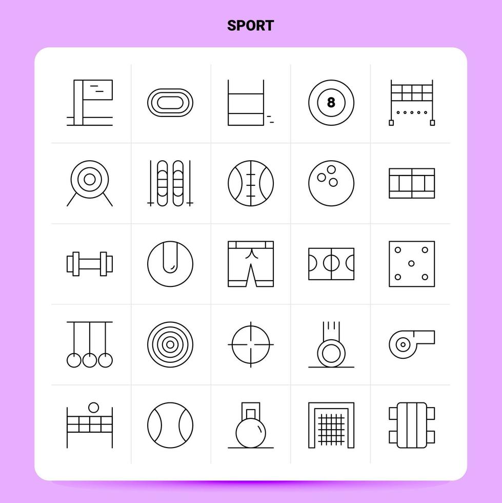 Umriss 25 Sport Icon Set Vektor Linienstil Design schwarze Icons Set lineares Piktogramm Pack Web und mobile Geschäftsideen Design Vektor Illustration