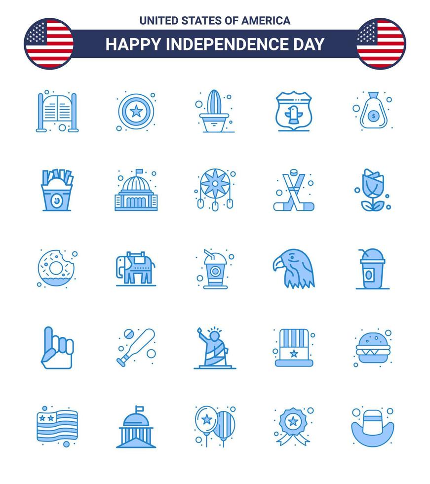 modern uppsättning av 25 blues och symboler på USA oberoende dag sådan som pengar säkerhet kaktus amerikan sheild redigerbar USA dag vektor design element