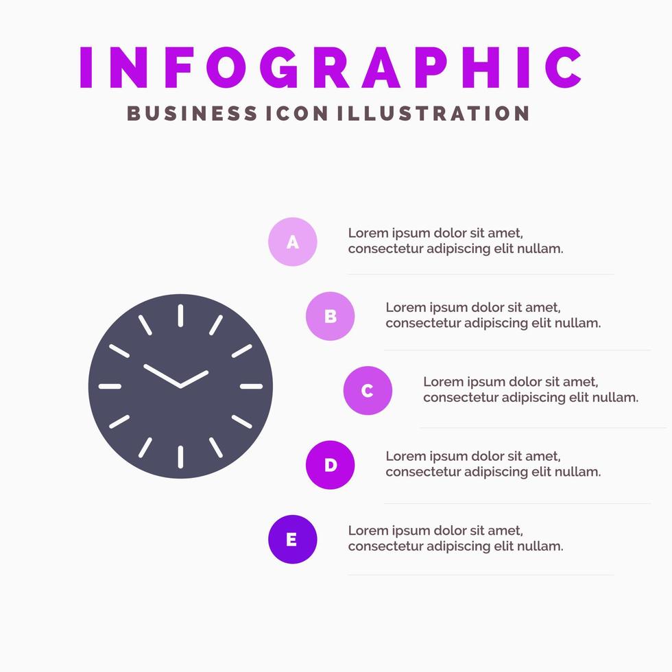 Zeitschaltuhr Reinigung festes Symbol Infografiken 5 Schritte Präsentationshintergrund vektor