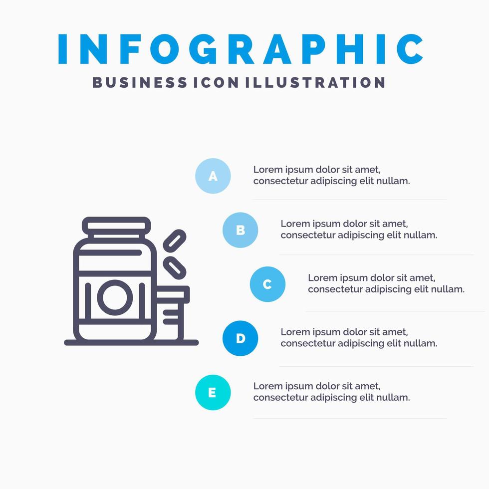 bodybuilding Gainer protein sporter tillägg linje ikon med 5 steg presentation infographics bakgrund vektor