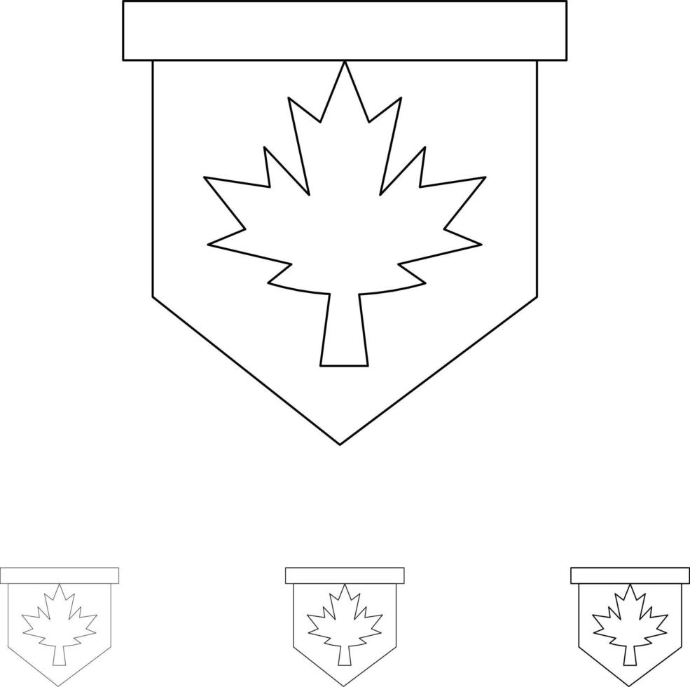 märka blad kanada tecken djärv och tunn svart linje ikon uppsättning vektor