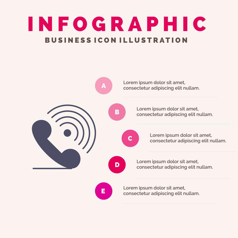 ring upp telefon mottagare ringa signaler fast ikon infographics 5 steg presentation bakgrund vektor