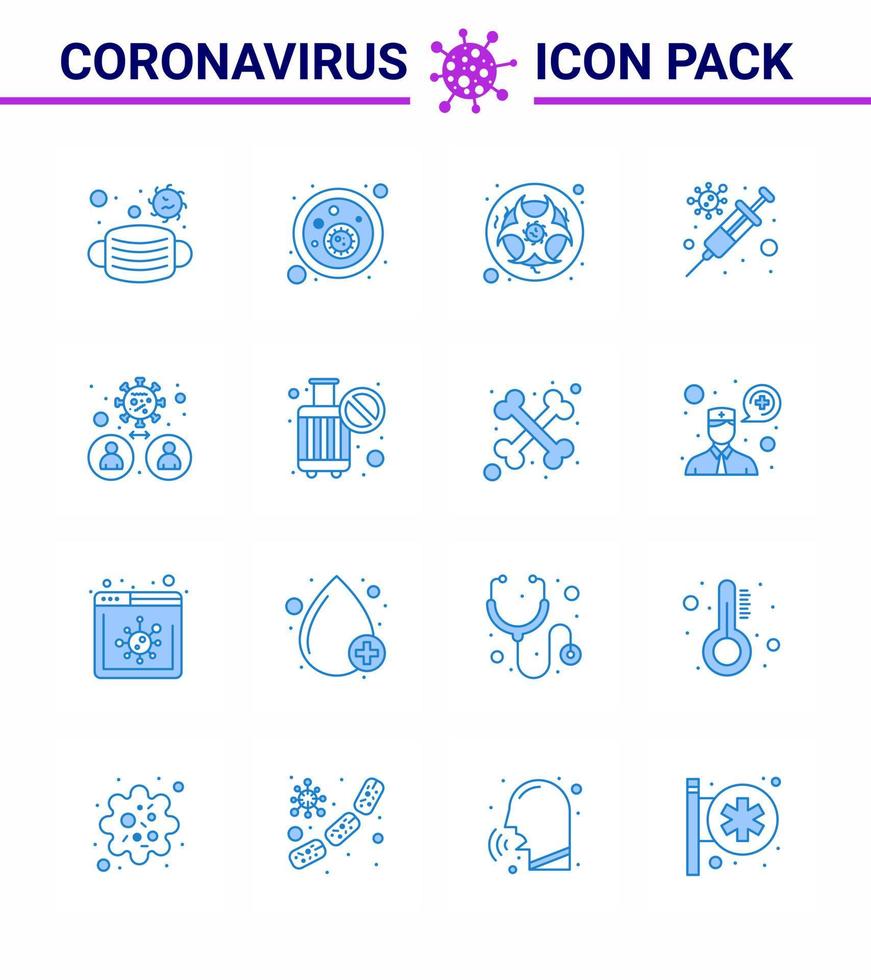 covid19 Corona-Virus-Kontaminationsprävention blaues Symbol 25 Pack wie Bakterien-Impfstoff Bio-Schutzwarnung Virus-Coronavirus 2019nov-Krankheitsvektor-Designelemente vektor