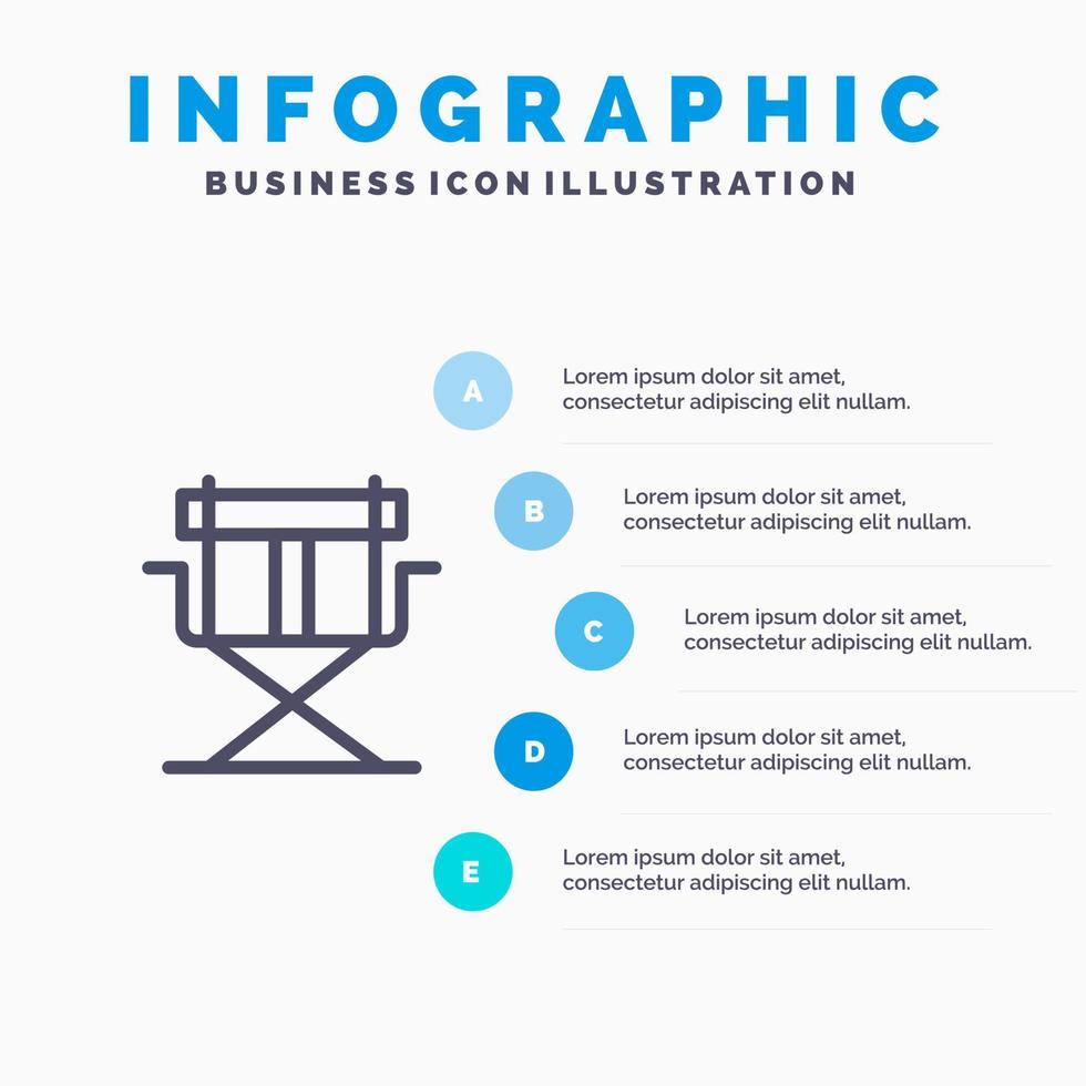 stuhl direktor direktoren faltbares liniensymbol mit 5 schritten präsentation infografiken hintergrund vektor