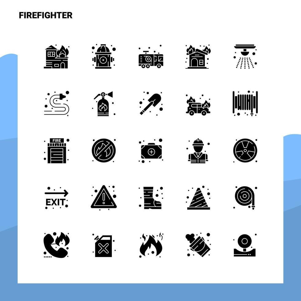 25 Feuerwehrmann-Icon-Set solide Glyphen-Icon-Vektor-Illustrationsvorlage für Web- und mobile Ideen für Unternehmen vektor