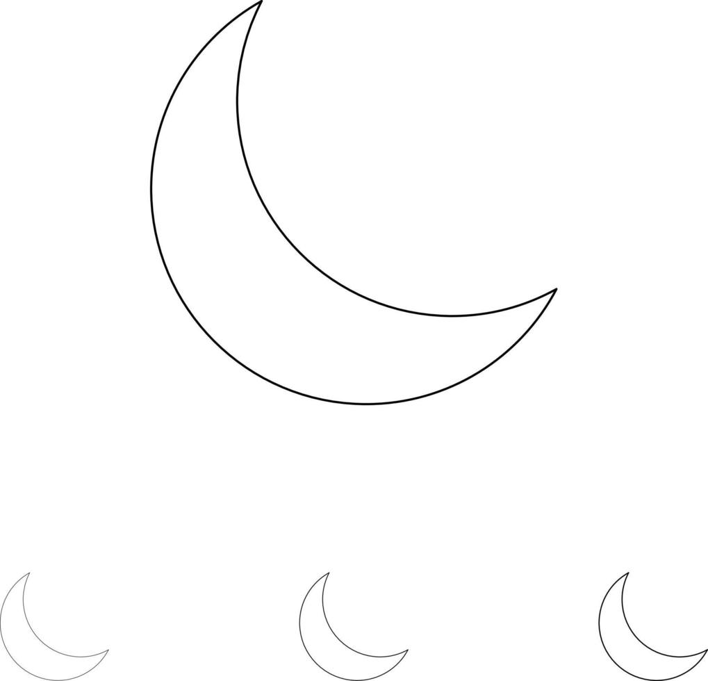 måne natt sömn naturlig djärv och tunn svart linje ikon uppsättning vektor