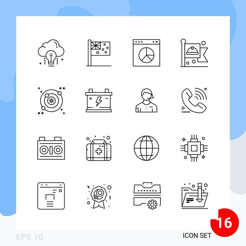 Modernes Paket mit 16 Symbolen, Umrisssymbolen, die auf weißem Hintergrund für die Website-Gestaltung isoliert sind vektor