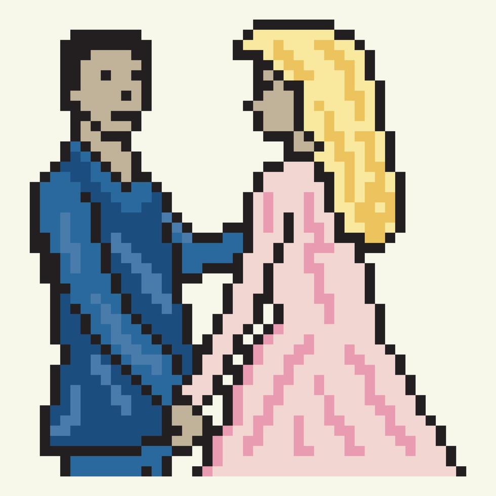 bröllop par porträtt med pixel konst design. vektor illustration.
