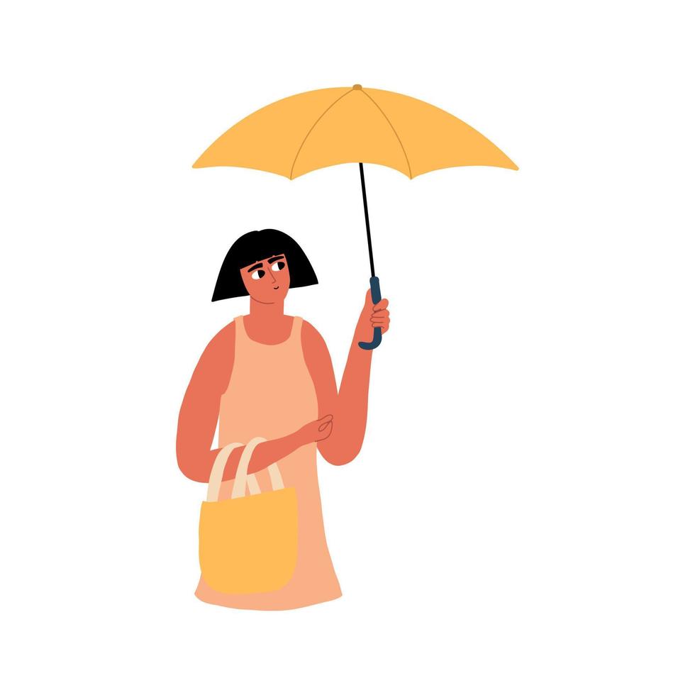 de flicka innehar ett paraply från de Sol i henne hand. vektor illustration i platt stil
