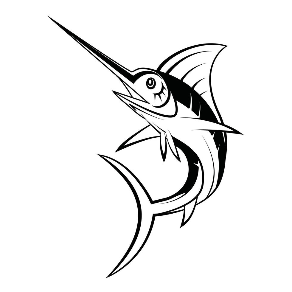 marlin fisch schwarz-weiß-illustration vektor