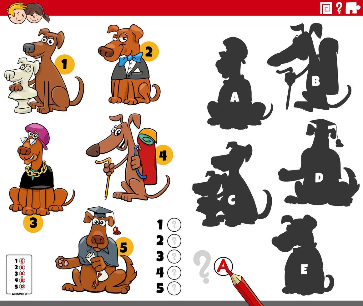 skuggor spel med tecknad serie hundar djur- tecken vektor