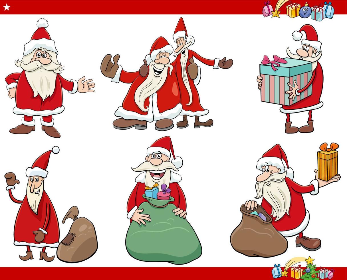 tecknad serie santa klausuler tecken uppsättning på jul tid vektor