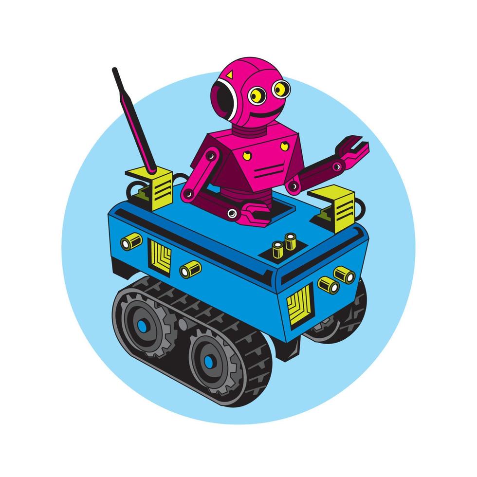 Tank-Roboter-Vektorillustration in Pop-Art-Farbe, gut für Robotik-Schullogo und Kinder-T-Shirt-Design vektor