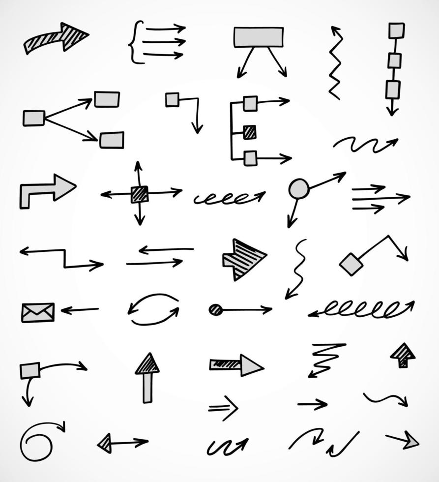 Vektorsatz von handgezeichneten Pfeilen, Schema, Diagramm, Infografiken vektor