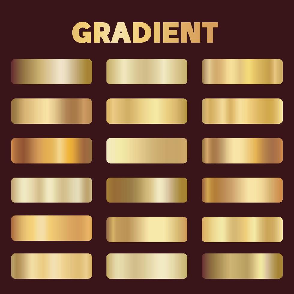 Metall goldene Farbverläufe. Vektorquadrat-Goldgradienten-Textur-Sammlung für Design vektor