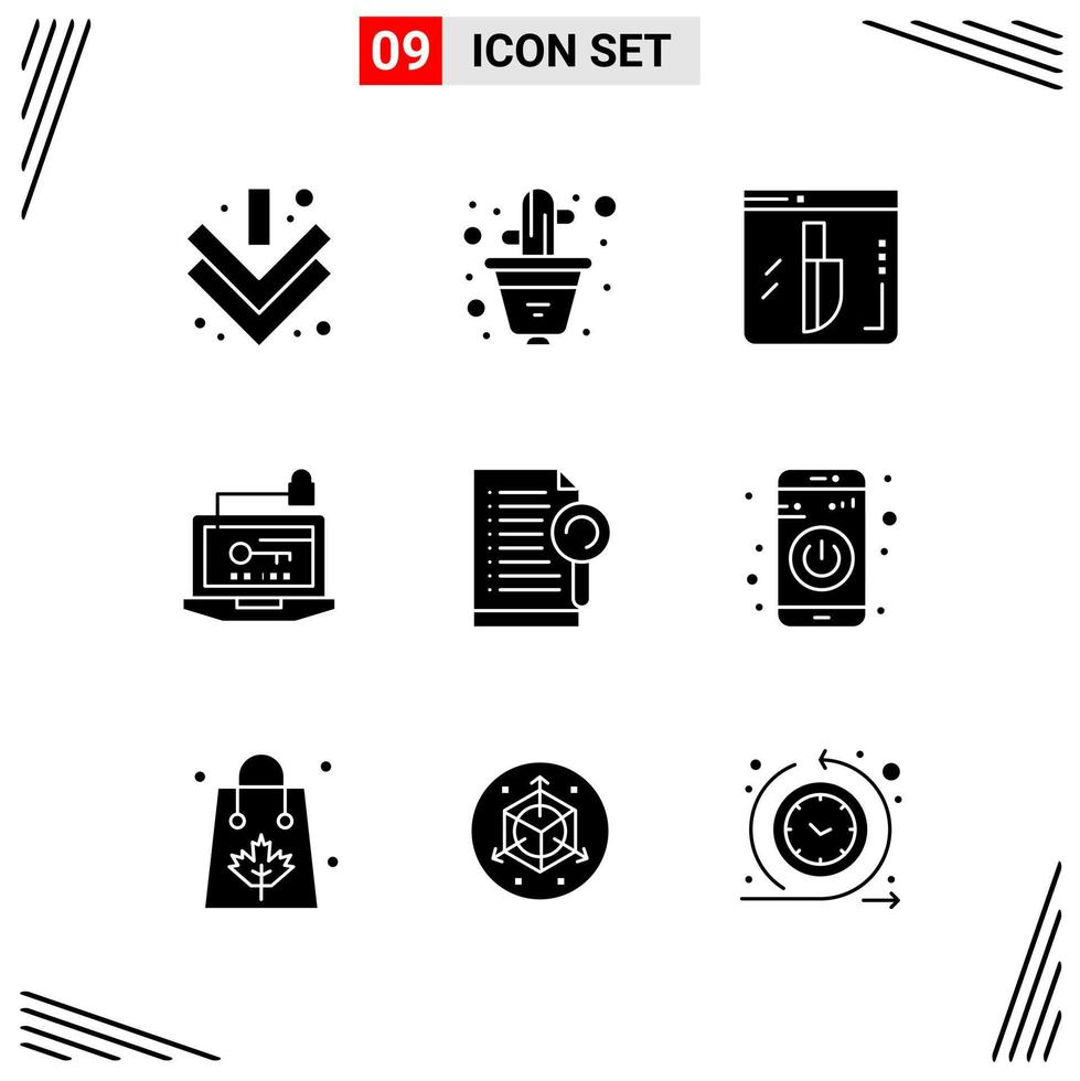 9 ikoner fast stil rutnät baserad kreativ glyf symboler för hemsida design enkel fast ikon tecken isolerat på vit bakgrund 9 ikon uppsättning vektor