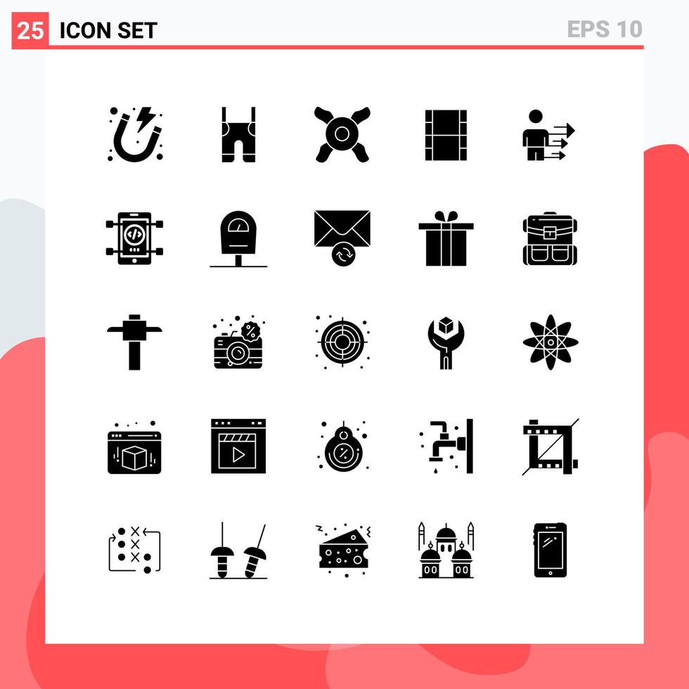 fast glyf packa av 25 universell symboler av modern företag remmar närma sig movi redigerbar vektor design element