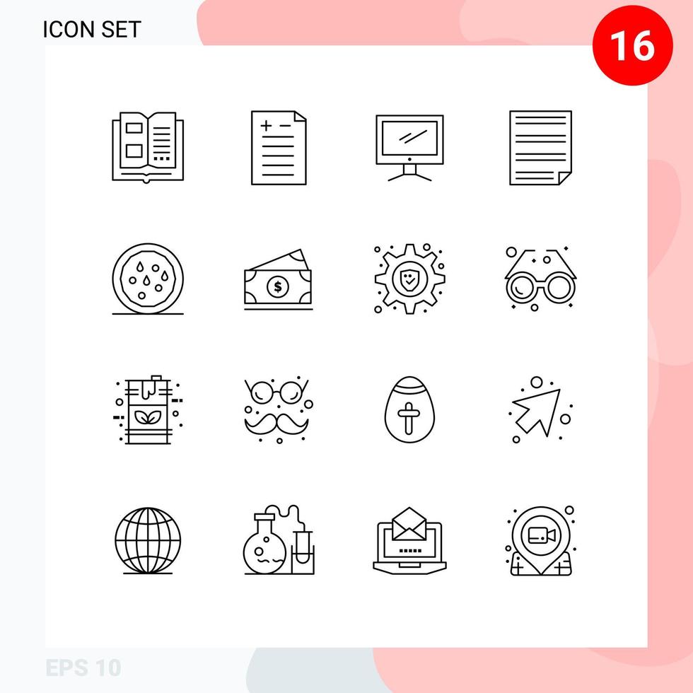 översikt packa av 16 universell symboler av friska sida övervaka läxa data redigerbar vektor design element