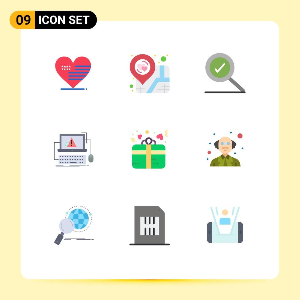 Piktogrammsatz aus 9 einfachen flachen Farben des Liebessystems kompletter Ausfall Crash editierbare Vektordesign-Elemente vektor