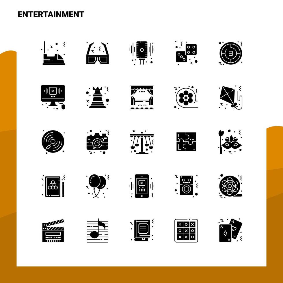 25 Entertainment-Icon-Set solide Glyphen-Icon-Vektor-Illustrationsvorlage für Web- und mobile Ideen für Unternehmen vektor