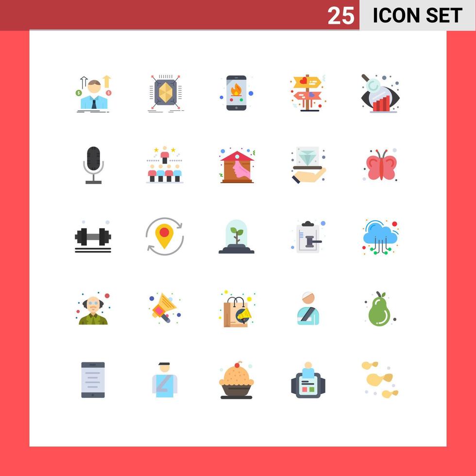 redigerbar vektor linje packa av 25 enkel platt färger av grafiska analys kärlek strukturera riktning telefon redigerbar vektor design element