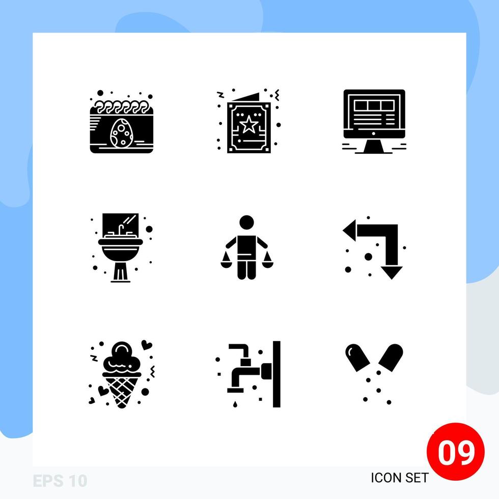 piktogram uppsättning av 9 enkel fast glyfer av patent tvättställ browser handfat webb redigerbar vektor design element