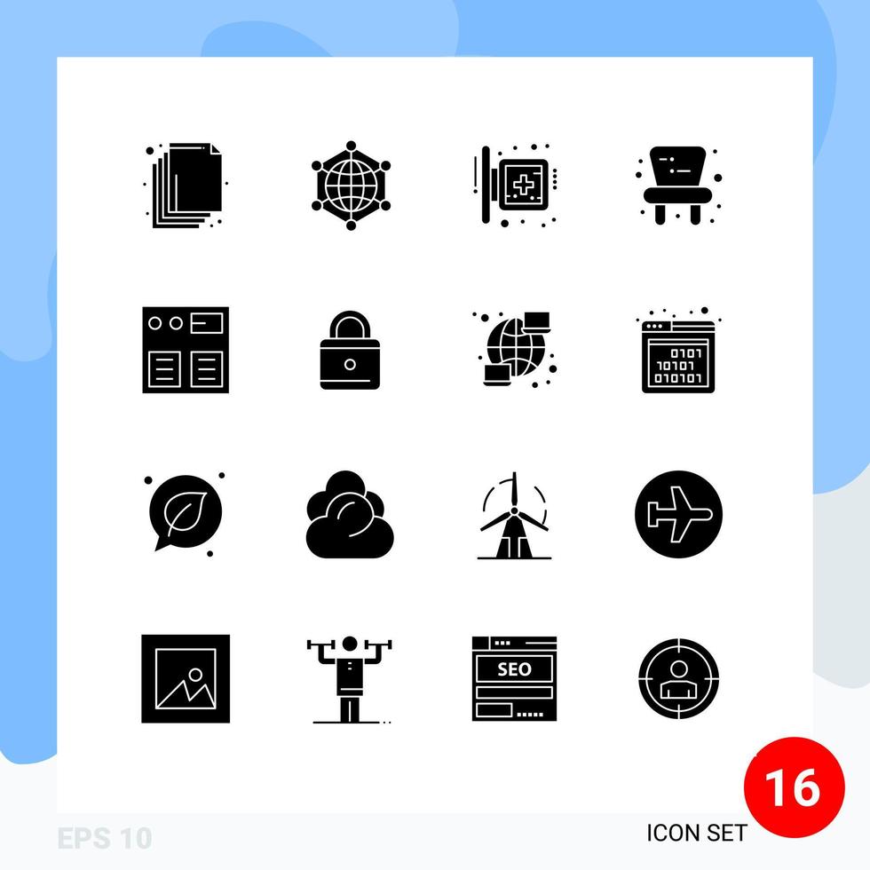 uppsättning av 16 modern ui ikoner symboler tecken för uppkopplad leksak styrelse stol sjukhus redigerbar vektor design element