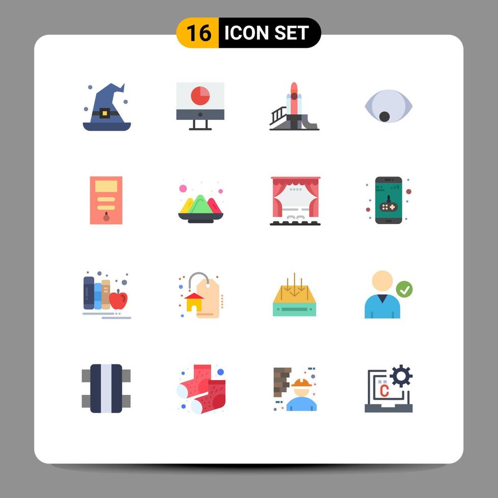 piktogram uppsättning av 16 enkel platt färger av syn ansikte betalningar öga lekplats redigerbar packa av kreativ vektor design element