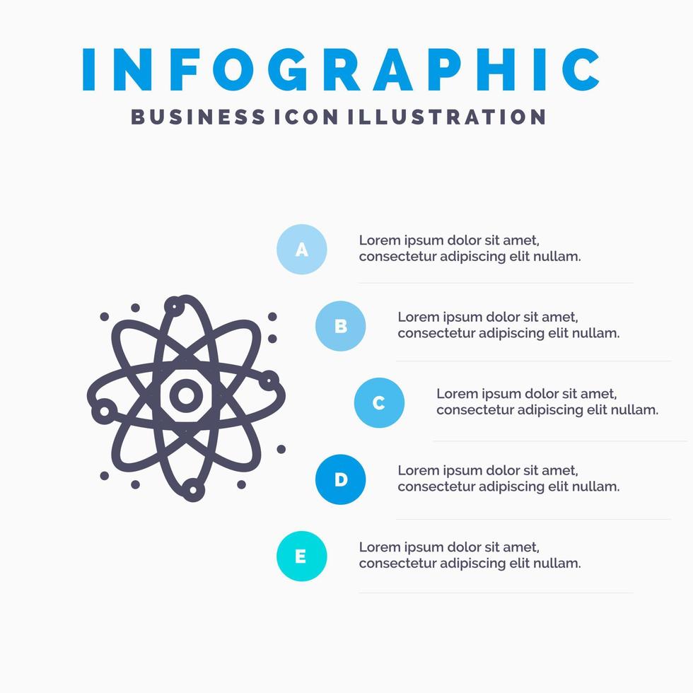 fysik reagera vetenskap linje ikon med 5 steg presentation infographics bakgrund vektor