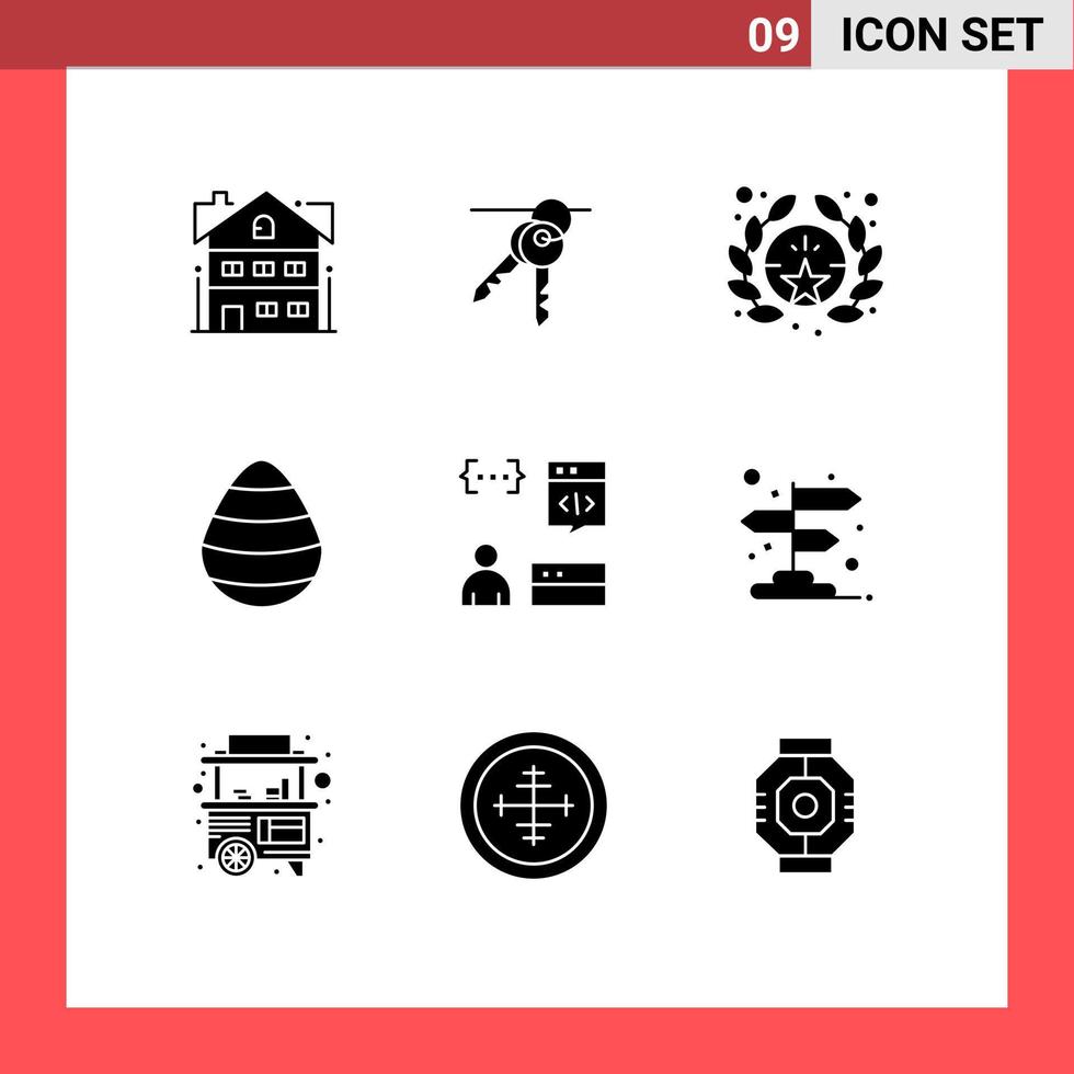 redigerbar vektor linje packa av 9 enkel fast glyfer av utveckla app tilldela vår ägg redigerbar vektor design element