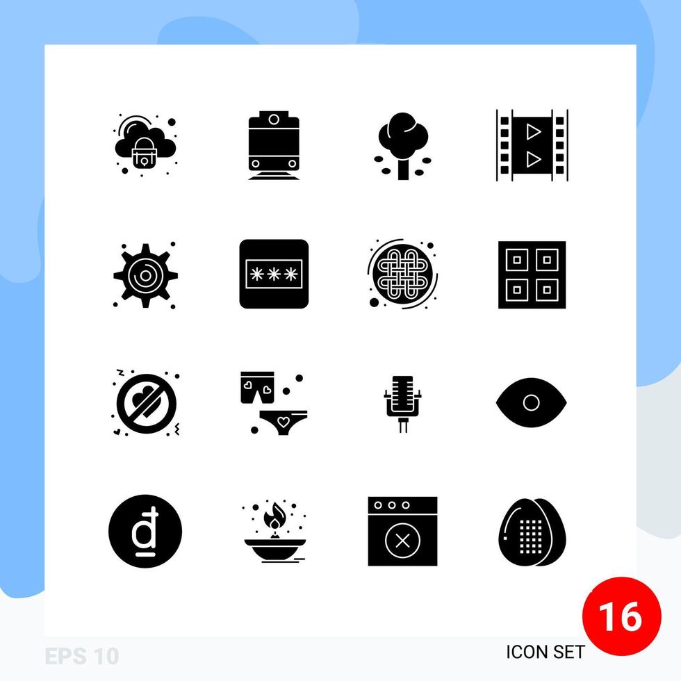 moderner Satz von 16 soliden Glyphen und Symbolen wie Einstellungen Zahnrad grün Multimedia-Medien bearbeitbare Vektordesign-Elemente vektor