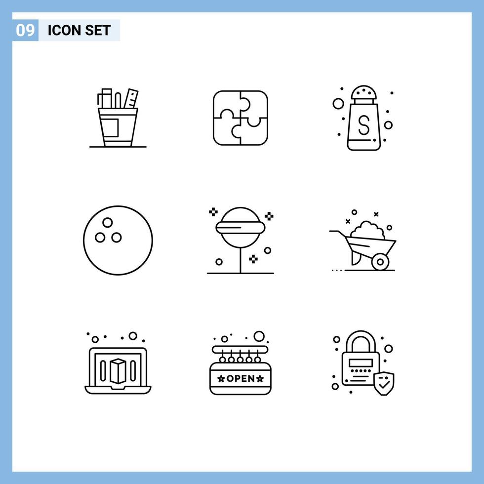 Mobile Interface Gliederungssatz von 9 Piktogrammen von Halloween-Sportteilen Bowling Zucker editierbare Vektordesign-Elemente vektor