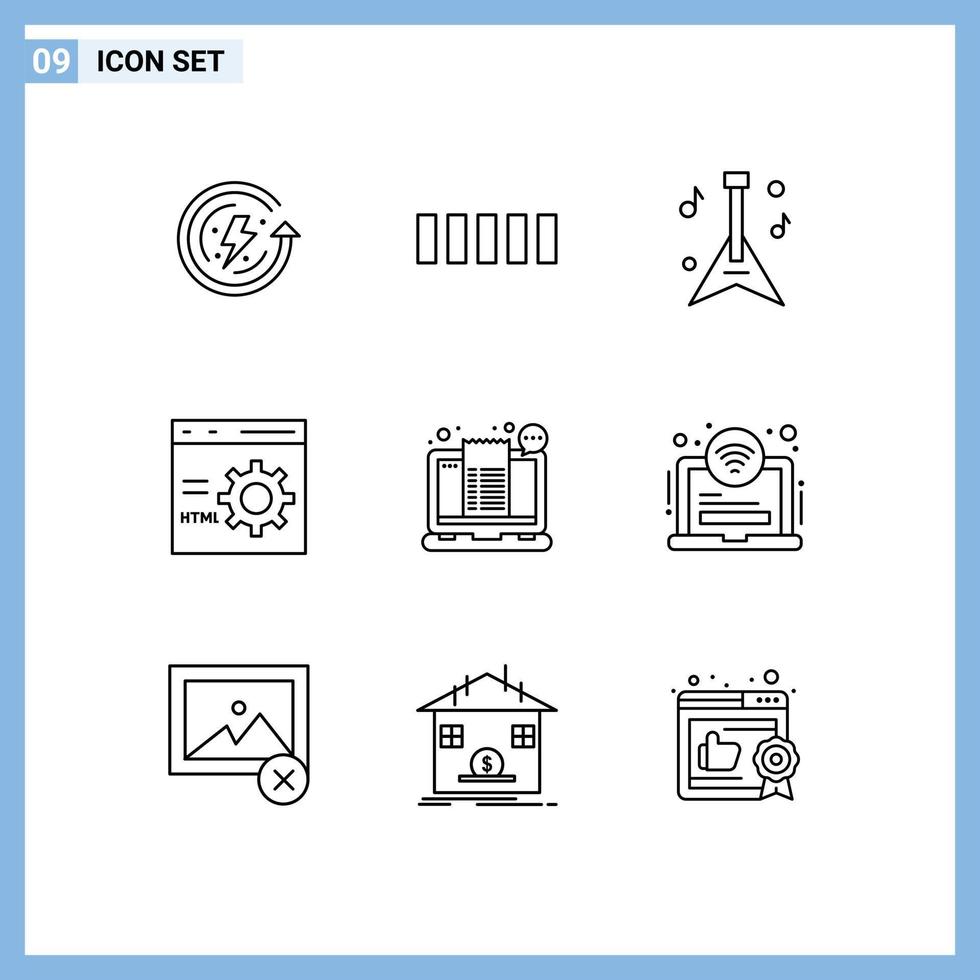 modern uppsättning av 9 konturer pictograph av mottagande räkningen instrument programmering utveckla redigerbar vektor design element