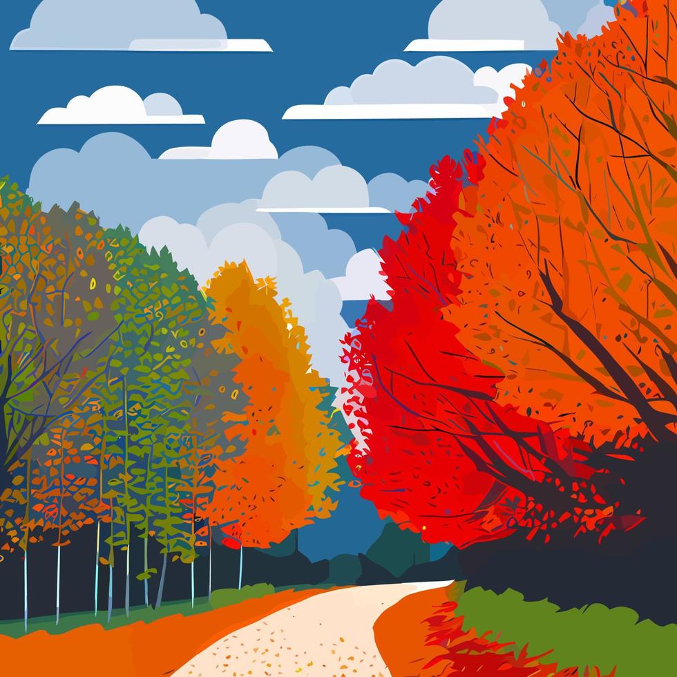 Herbstwald mit Fußweg vektor
