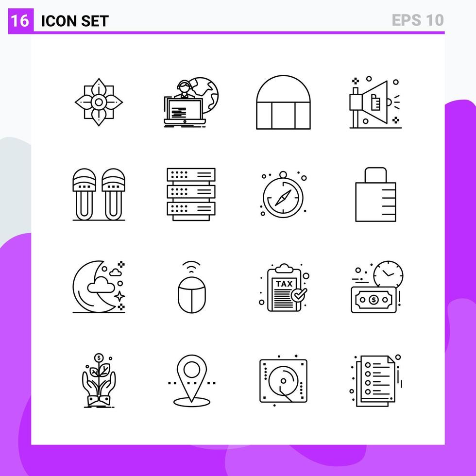 Satz von 16 Symbolen im Linienstil kreative Gliederungssymbole für Website-Design und mobile Apps einfaches Liniensymbolzeichen isoliert auf weißem Hintergrund 16 Symbole vektor