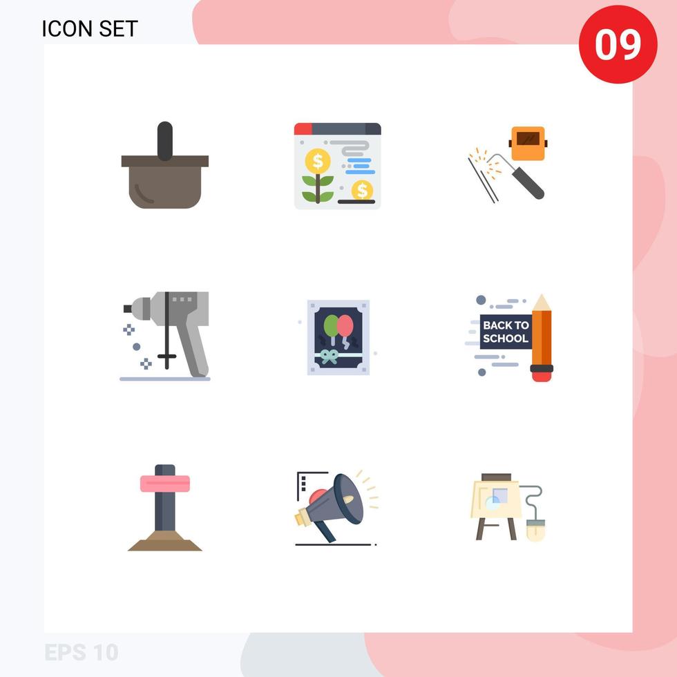 grupp av 9 platt färger tecken och symboler för ballong verktyg maskin lagare konstruktion redigerbar vektor design element