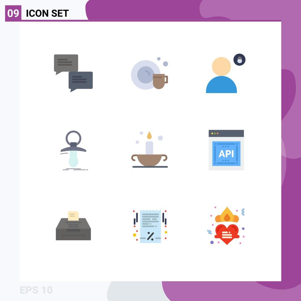 grupp av 9 platt färger tecken och symboler för antik nybörjare Lösenord nippel dummy redigerbar vektor design element