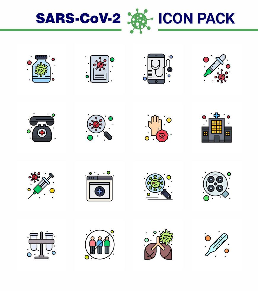 16 platt Färg fylld linje viral virus korona ikon packa sådan som medicinsk bistånd virus sjukvård överföring dropper viral coronavirus 2019 nov sjukdom vektor design element