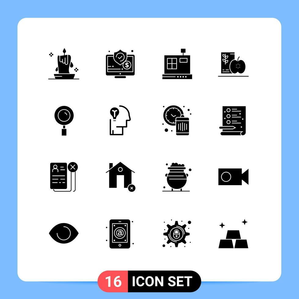 16 thematische Vektor-Solid-Glyphen und editierbare Symbole für gesunde Ernährung Bildschirmdiät und editierbare Vektordesign-Elemente vektor